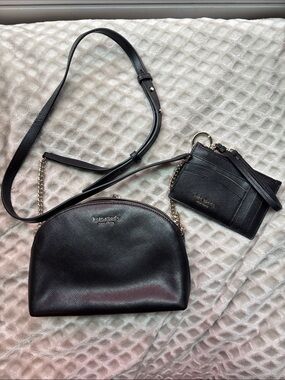 kate spade Black Leather Dome Crossbody with Card Case